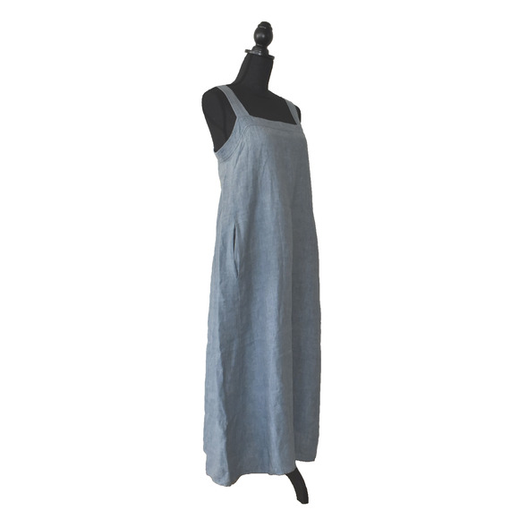 A8 Auth EILEEN FISHER Blue Organic Linen Square Neck Midi Dress Size S $248 - Picture 3 of 6